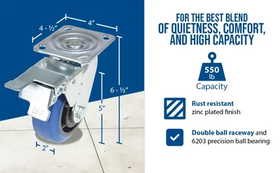 Vestil CST-BB-5X2ER-SWTB Elastic Rubber Swivel With Total Brake Caster - product feature image