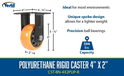 Vestil CST-BN-4X2PUP-R Polyurethane Rigid Caster - product feature image