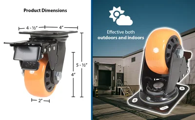 Vestil CST-BN-4X2PUP-SWTB Polyurethane Swivel With Total Brake Caster - product feature image
