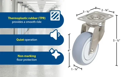 Vestil CST-E-SS-4X1TPR-S Thermoplastic Rubber Swivel Caster - product feature image