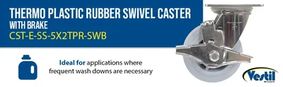 Vestil CST-E-SS-5X2TPR-SWB Thermoplastic Rubber Swivel With Brake Caster - product feature image