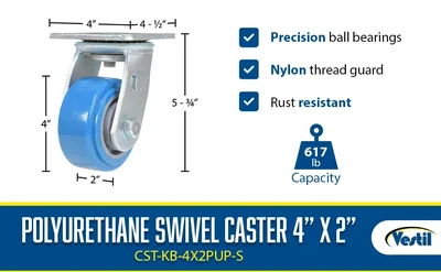 Vestil CST-KB-4X2PUP-S Polyurethane Swivel Caster - product feature image