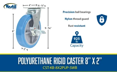 Vestil CST-KB-8X2PUP-SWB Polyurethane Swivel With Brake Caster - product feature image