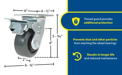 Vestil CST-KSM-4X2MR-SWTB Rubber Swivel With Total Brake Caster - product feature image