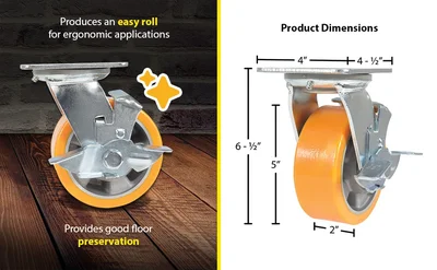 Vestil CST-VE-5X2PUA-SWTB Polyurethane Swivel With Total Brake Caster - product feature image