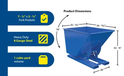 Vestil D-100-HD-NB Steel Heavy Duty No Bump & Dump Hopper - product feature image