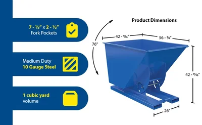 Vestil D-100-MD-NB Steel Medium Duty No Bump and Dump Hopper - product feature image