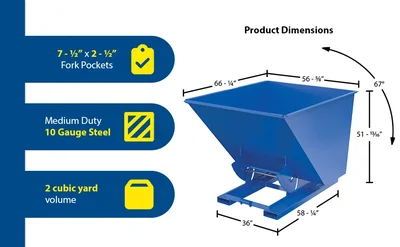 Vestil D-200-MD-NB Steel Medium Duty No Bump and Dump Hopper - product feature image