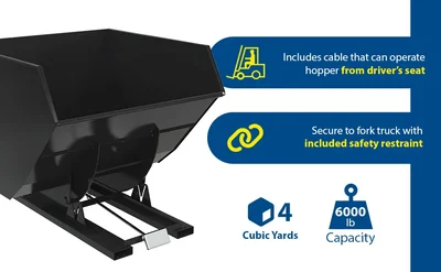 Vestil Steel Heavy Duty Self Dumping Hopper 4 Cubic Yard 6000 Lb. Capacity Semi Gloss Black - product feature image