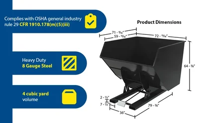 Vestil Steel Heavy Duty Self Dumping Hopper 4 Cubic Yard 6000 Lb. Capacity Semi Gloss Black - product feature image