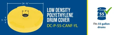 Vestil DC-P-55-CANF-YL Polyethylene Drum Recycling Lid with Flap - product feature image