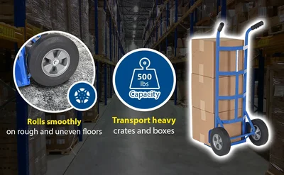 Vestil DHHT-500S-HR Steel Dual Handle Hand Truck with Hard Rubber Wheels - product feature image