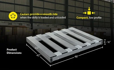 Vestil Aluminum Pallet Dolly with Pallet Top 42 In. x 48 In. 4000 Lb. Capacity Silver - product feature image