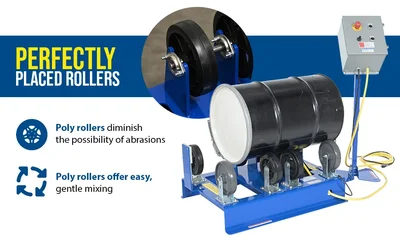 Vestil Steel Horizontal Drum Roller Mixer 39-5/8 In. x 27-1/2 In. x 16-3/4 In. 1000 Lb. Capacity Blue - product feature image