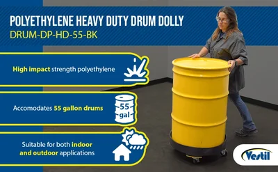 Vestil DRUM-DP-HD-55-BK Polyethylene Heavy Duty Drum Dolly - product feature image