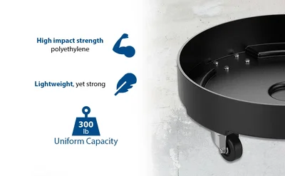 Vestil DRUM-DP-LD-30-BK Polyethylene Light Duty Drum Dolly - product feature image