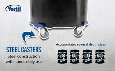 Vestil DRUM-X-C Drum Dolly-Adjustable with Cast Steel Wheels - product feature image