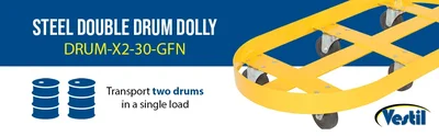Vestil DRUM-X2-30-GFN Double Drum Dolly with Glass Filled Nylon Casters - product feature image