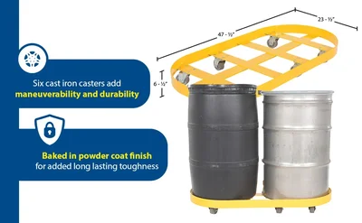 Vestil DRUM-X2-55-CI Double Drum Dolly with Cast Iron Casters - product feature image