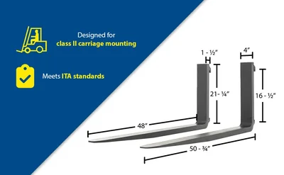 Vestil F4-1.50-48-CPL Forged Steel Forks with Carriage Pin - product feature image