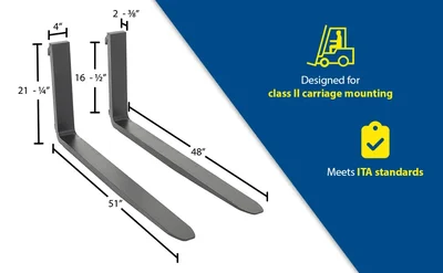 Vestil F4-1.75-48-CPL Forged Steel Forks with Carriage Pin - product feature image