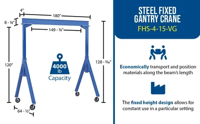 Vestil FHS-4-15-VG Steel Fixed Gantry Crane with V-Groove Cast Iron Casters - product feature image