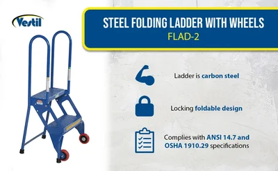 Vestil FLAD-2 Steel Folding Ladder with Wheels - product feature image