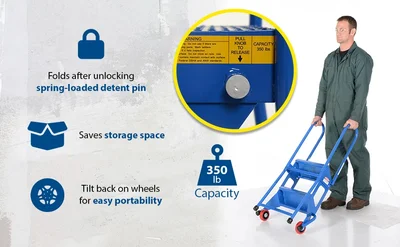 Vestil FLAD-2 Steel Folding Ladder with Wheels - product feature image