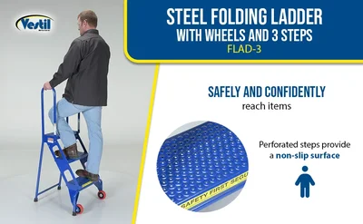 Vestil FLAD-3 Stainless Steel Folding Ladder with Wheels - product feature image
