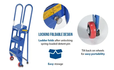 Vestil FLAD-3 Stainless Steel Folding Ladder with Wheels - product feature image