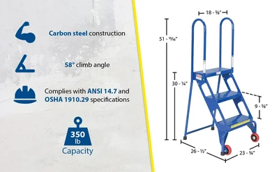 Vestil FLAD-3 Stainless Steel Folding Ladder with Wheels - product feature image