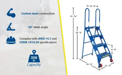 Vestil FLAD-4 Stainless Steel Folding Ladder with Wheels - product feature image