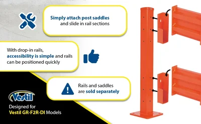Vestil Steel Rigid Tube Post Drop In Style 42 In. For 2 Ribbed Drop In Style Guard Rails Orange - product feature image