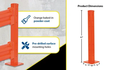 Vestil Steel Rigid Tube Post Drop In Style 42 In. For 2 Ribbed Drop In Style Guard Rails Orange - product feature image