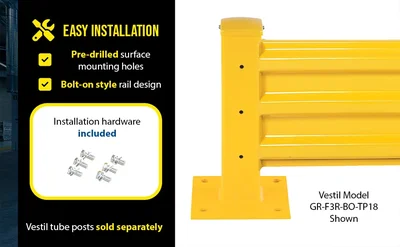 Vestil GR-F3R-BO-2-YL Steel 3 Ribbed Bolt On Style Guard Rail - product feature image