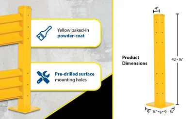Vestil GR-F3R-BO-TP42-YL Steel Rigid Tube Post Bolt On Style - product feature image