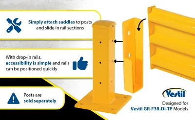 Vestil GR-F3R-DI-3-YL Steel 3 Ribbed Drop In Style Guard Rail - product feature image