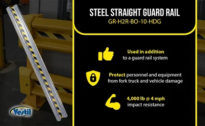 Vestil GR-H2R-BO-10-HDG Galvanized Steel Straight Guard Rail - product feature image