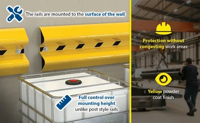 Vestil GR-H2R-WM-6-YL Steel Guard Rail Wall Mount - product feature image
