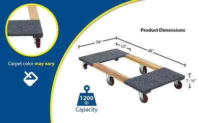 Vestil HDOC-2448-12 Hardwood Carpet End Dolly - product feature image