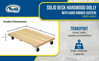 Vestil HDOS-2436-9 Hardwood Solid Deck Dolly - product feature image