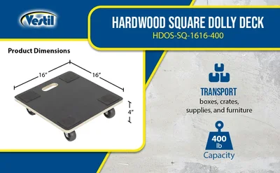 Vestil HDOS-SQ-1616-400 Hardwood Square Dolly Deck - product feature image