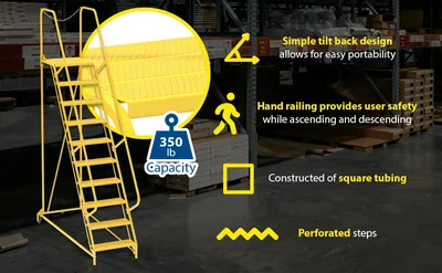 Vestil LAD-MM-10-P-YL Steel Maintenance Ladder - product feature image