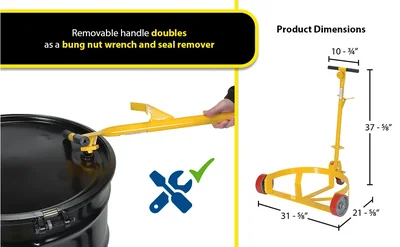 Vestil LO-DC-PU Steel Low Profile Drum Dolly with Poly On Steel Casters - product feature image