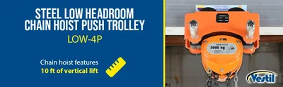 Vestil LOW-4P Steel Low Headroom Chain Hoist Push Trolley - product feature image