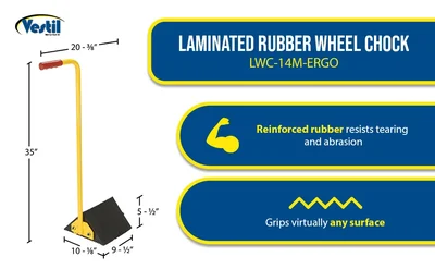 Vestil LWC-14M-ERGO Laminated Rubber Wheel Chock with Ergonomic Handle - product feature image