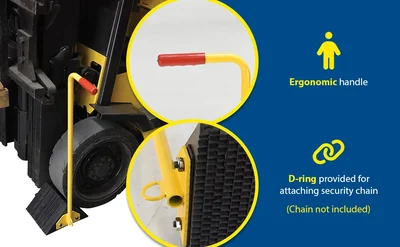 Vestil LWC-14M-ERGO Laminated Rubber Wheel Chock with Ergonomic Handle - product feature image