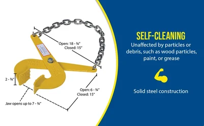 Vestil PAL-12 Steel Single Scissor Pallet Puller 7 In. Jaw Opening 5000 Lb. Pulling Capacity Yellow - product feature image