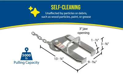 Vestil PAL-14 Steel Cam Action Pallet Puller 3 In. Jaw Opening 5000 Lb. Pulling Capacity Silver - product feature image