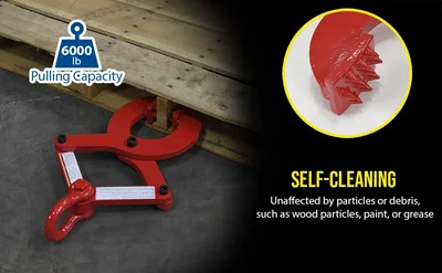 Vestil PAL-16 Steel Single Scissor Pallet Puller 5 In. Jaw Opening 6000 Lb. Pulling Capacity Red - product feature image